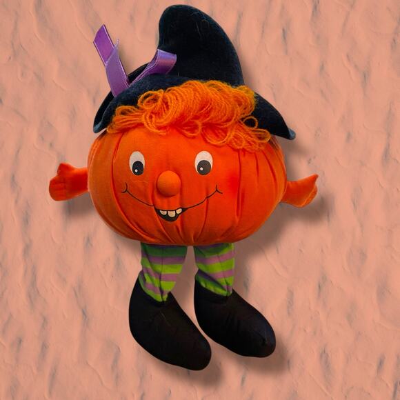 Vintage Hallmark Pumpkin Bean Bag Halloween Jack O Lantern Decor Shelf Sitter - Picture 1 of 13